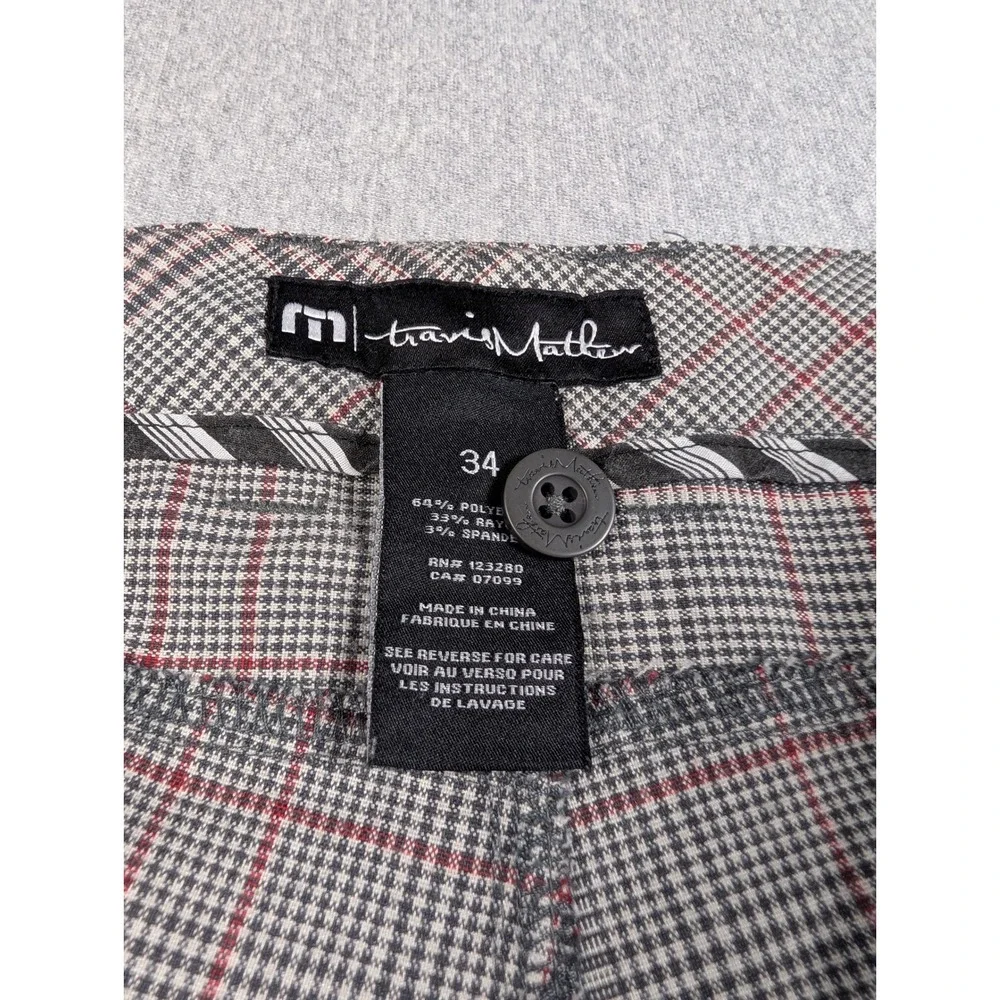 TravisMathew Mens Glen Plaid Golf Shorts Grey Red Size 34 Stretch Performance